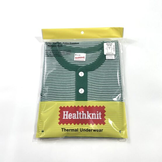 【Ladies】Healthknit | ヘルスニット　Basic Waffle Henlyneck S/S Tee - GREEN×OFF BORDER [601S_BORDER]