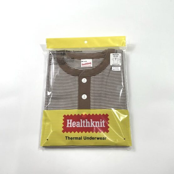 【Ladies】Healthknit | ヘルスニット　Basic Waffle Henlyneck S/S Tee - BROWN×OFF BORDER [601S_BORDER]
