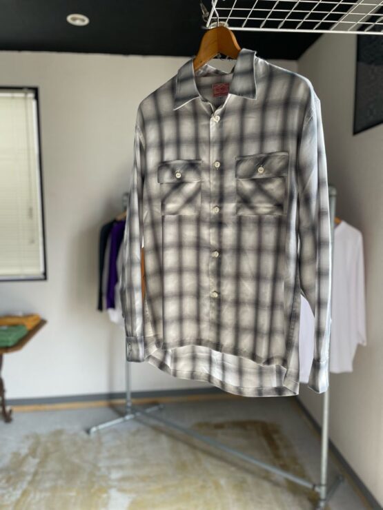 【Men's】BIG MIKE | ビッグマイク　Rayon Mix Ombre Check Shirts - WHITE × GRAY
