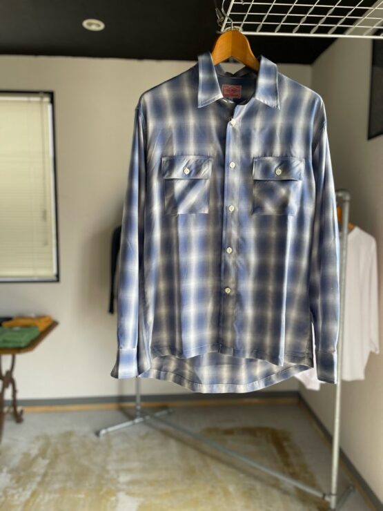 【Men's】BIG MIKE | ビッグマイク　Rayon Mix Ombre Check Shirts - BLUE × WHITE