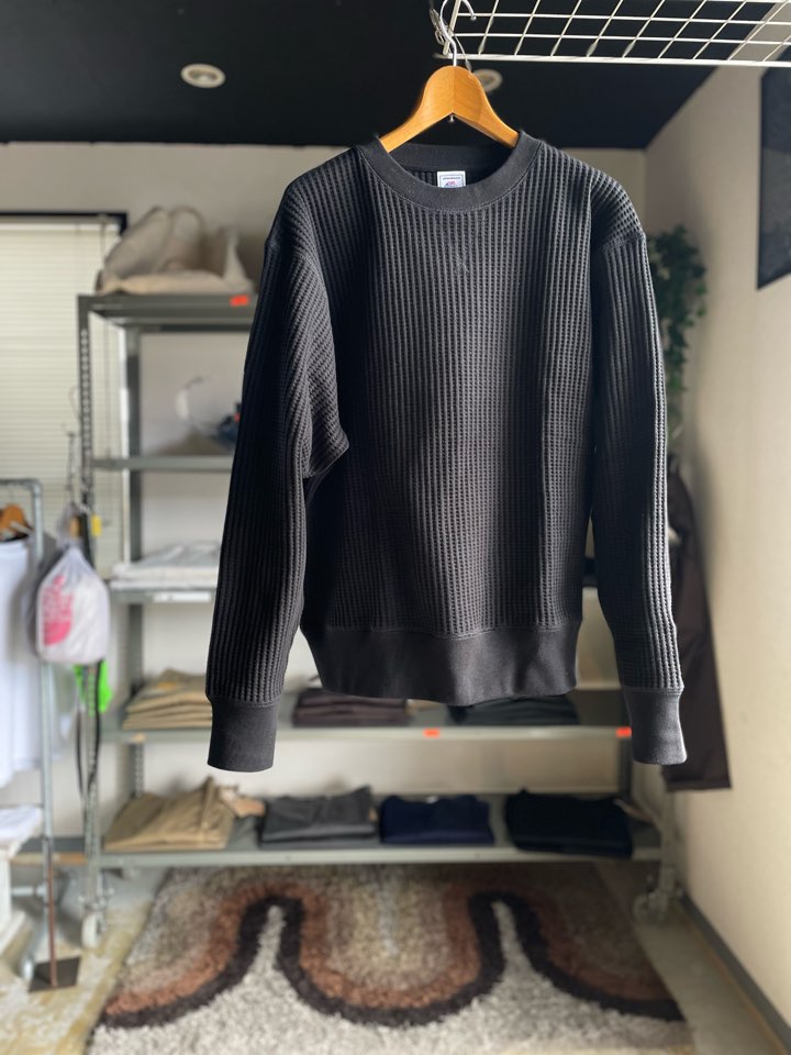 【Unisex】JEMORGAN | ジェーイーモーガン Big Waffle Crew Neck - BLACK