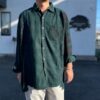 【Unisex】Rebuild by Needles | リビルドバイニードルズ　Flannel Shirt  7Cut Wide Sht / Over Dye - GREEN Ⅱ - 画像 (3)