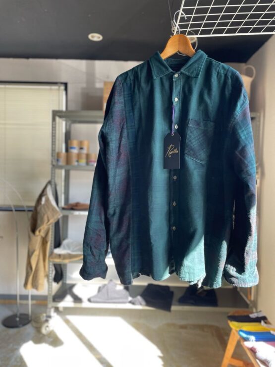 【Unisex】Rebuild by Needles | リビルドバイニードルズ　Flannel Shirt  7Cut Wide Sht / Over Dye - GREEN Ⅱ