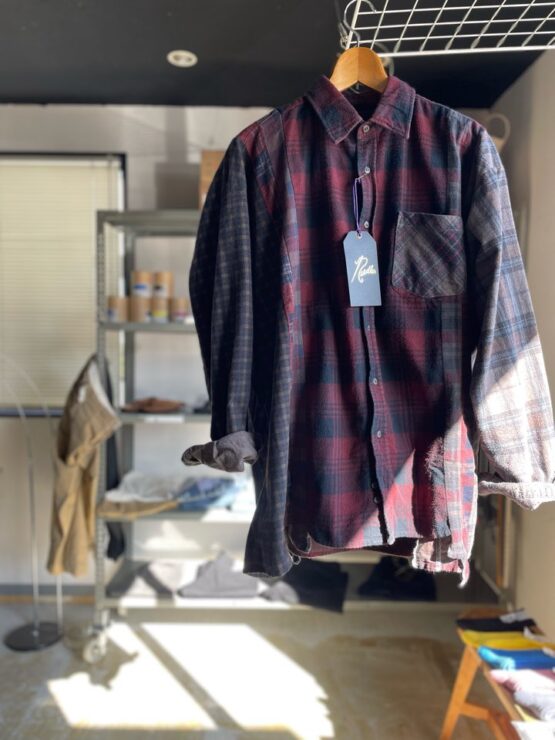 【Unisex】Rebuild by Needles | リビルドバイニードルズ　Flannel Shirt  7Cut Wide Sht / Over Dye - BROWN Ⅱ