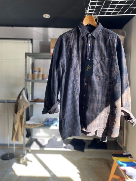 【Unisex】Rebuild by Needles | リビルドバイニードルズ　Flannel Shirt  7Cut Wide Sht / Over Dye - BROWN Ⅰ