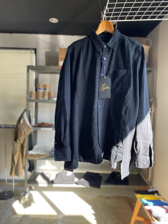 【Unisex】Rebuild by Needles | リビルドバイニードルズ　Flannel Shirt  7Cut Wide Sht / Over Dye - BLACK Ⅱ