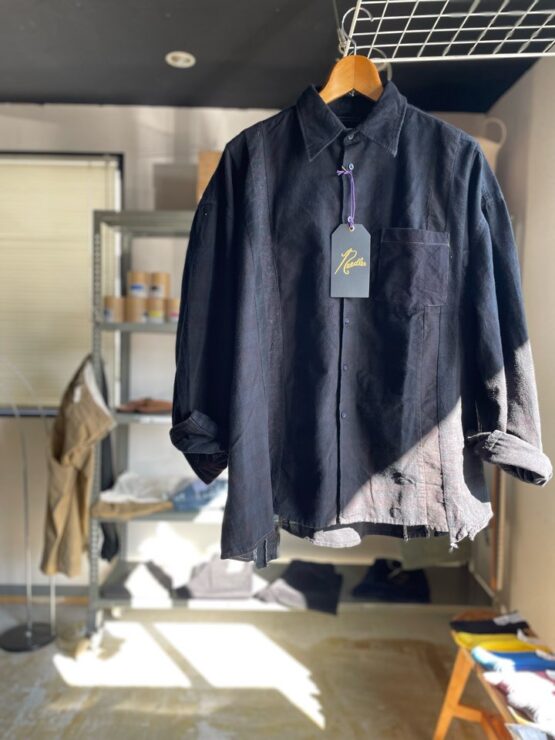 【Unisex】Rebuild by Needles | リビルドバイニードルズ　Flannel Shirt  7Cut Wide Sht / Over Dye - BLACK Ⅰ