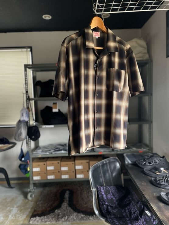 【Men's】BIG MIKE | ビッグマイク　Rayon Mix Ombre Check S/S Shirts - BLACK × BROWN