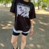 【Unisex】STAMP Run&Co | スタンプ ランアンドカンパニー　STAMP Wide Tee "TWO CATS" - BLACK - 画像 (2)