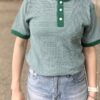 【Ladies】Healthknit | ヘルスニット　Basic Waffle Henlyneck S/S Tee - GREEN×OFF BORDER [601S_BORDER] - 画像 (2)