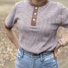 【Ladies】Healthknit | ヘルスニット　Basic Waffle Henlyneck S/S Tee - BROWN×OFF BORDER [601S_BORDER] - 画像 (2)
