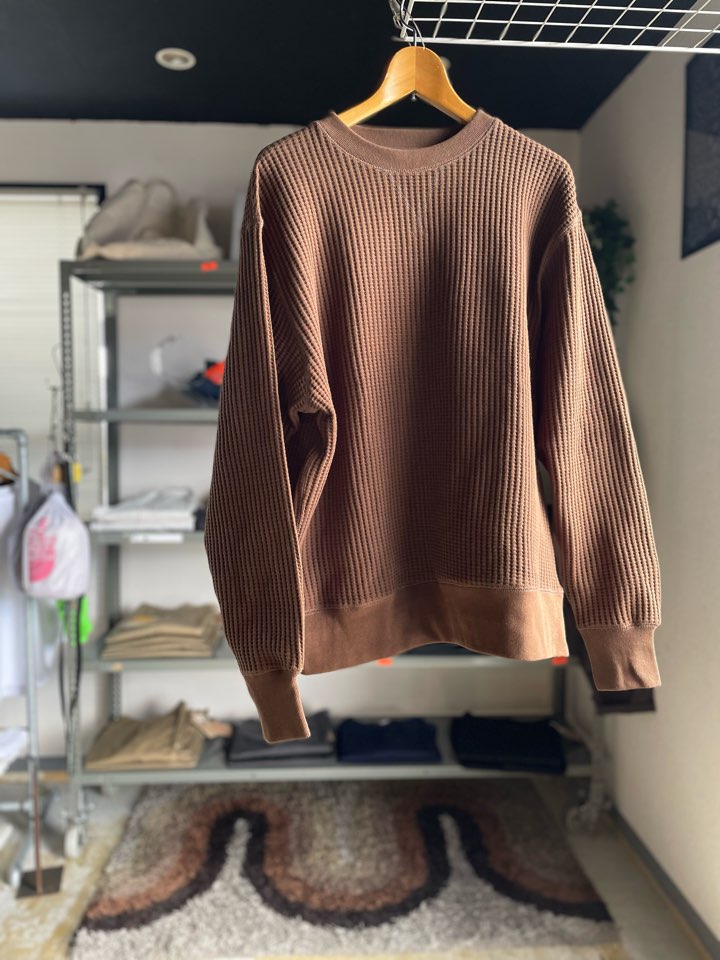 【Unisex】JEMORGAN | ジェーイーモーガン Big Waffle Crew Neck - BROWN