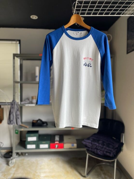 【Men's】free rage | フリーレイジ　Baseball Tee  "NICE TO MEET LA" - WHITE×BLUE