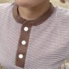 【Ladies】Healthknit | ヘルスニット　Basic Waffle Henlyneck S/S Tee - BROWN×OFF BORDER [601S_BORDER] - 画像 (3)