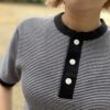 【Ladies】Healthknit | ヘルスニット　Basic Waffle Henlyneck S/S Tee - BLACK×OFF BORDER [601S_BORDER] - 画像 (3)