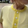 【Ladies】Healthknit | ヘルスニット　Basic Waffle Henlyneck S/S Tee - YELLOW×OFF BORDER [601S_BORDER] - 画像 (3)