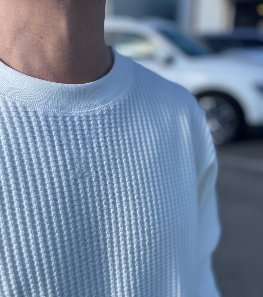 【Unisex】JEMORGAN | ジェーイーモーガン Big Waffle Crew Neck - WHITE - 画像 (5)