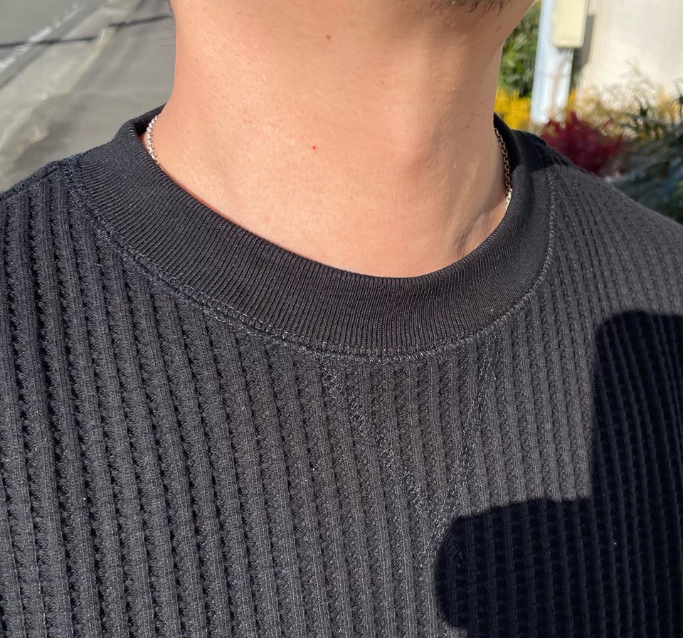 【Unisex】JEMORGAN | ジェーイーモーガン Big Waffle Crew Neck - BLACK - 画像 (5)