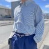 【Men's】BURLAP OUTFITTER | バーラップアウトフィッター　General B.D.Shirt Printed- WHITE BLUE STRIPE - 画像 (5)