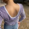 【Ladies】Le minor | ルミノア　Mademoiselle U-Neck - WHITE/VIOLET [20GF16404WVL] - 画像 (3)