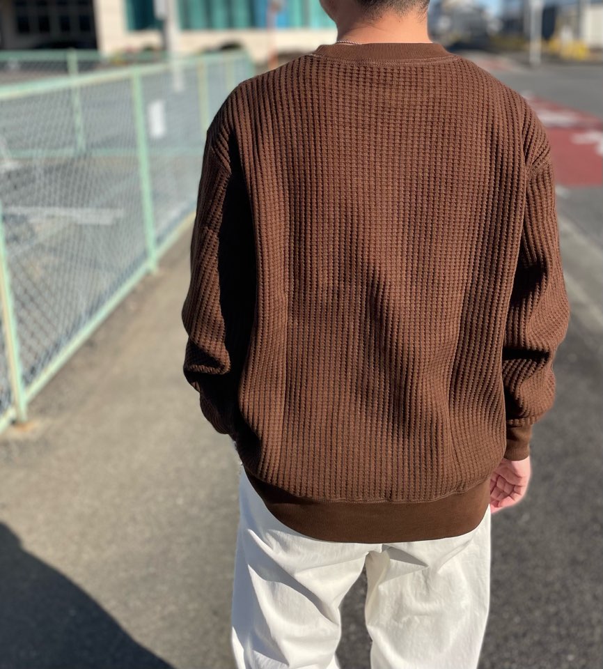 【Unisex】JEMORGAN | ジェーイーモーガン Big Waffle Crew Neck - BROWN - 画像 (5)
