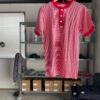 【Ladies】Healthknit | ヘルスニット　Basic Waffle Henlyneck S/S Tee - RED×OFF BORDER [601S_BORDER] - 画像 (6)