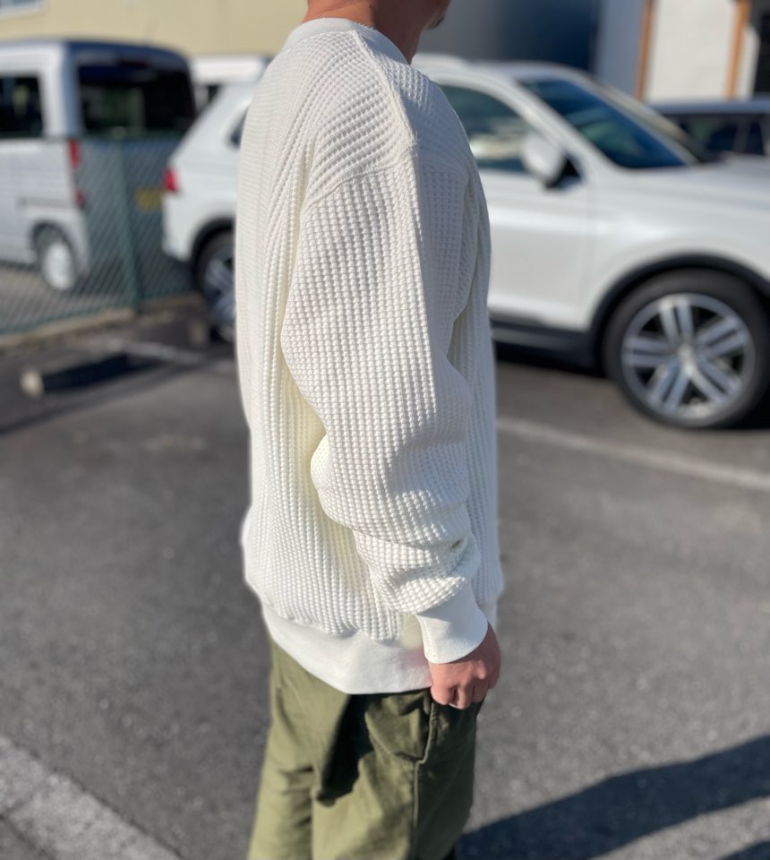 【Unisex】JEMORGAN | ジェーイーモーガン Big Waffle Crew Neck - WHITE - 画像 (6)