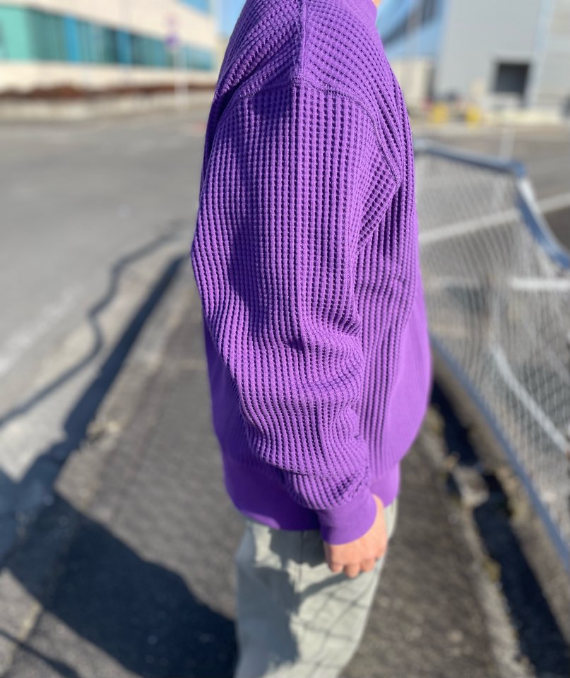【Unisex】JEMORGAN | ジェーイーモーガン Big Waffle Crew Neck - PURPLE - 画像 (5)