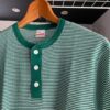 【Ladies】Healthknit | ヘルスニット　Basic Waffle Henlyneck S/S Tee - GREEN×OFF BORDER [601S_BORDER] - 画像 (7)