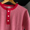 【Ladies】Healthknit | ヘルスニット　Basic Waffle Henlyneck S/S Tee - RED×OFF BORDER [601S_BORDER] - 画像 (7)