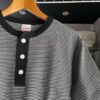 【Ladies】Healthknit | ヘルスニット　Basic Waffle Henlyneck S/S Tee - BLACK×OFF BORDER [601S_BORDER] - 画像 (7)