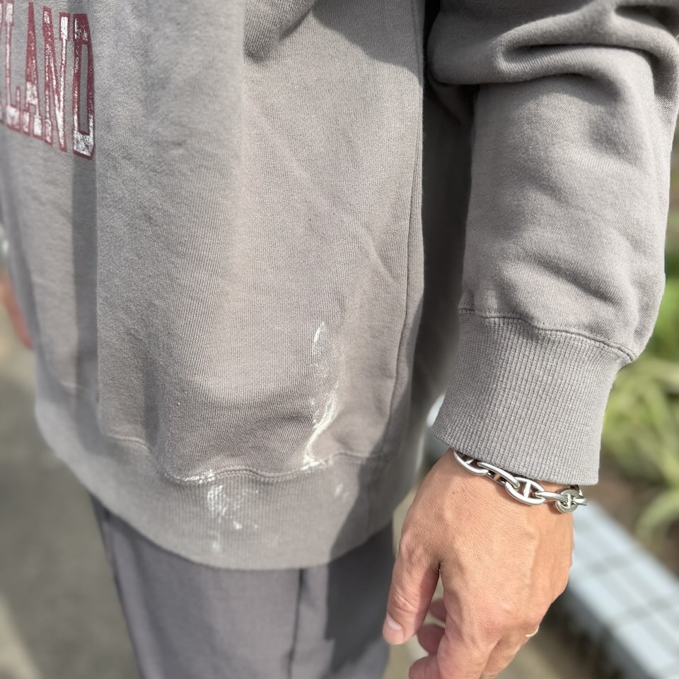 【Unisex】free rage | フリーレイジ "LAZYLAND" ハンドクラフト裏毛クルースウェット - USED GREY - 画像 (4)