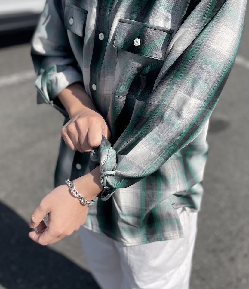 【Men's】BIG MIKE | ビッグマイク Rayon Mix Ombre Check Shirts - WHITE×GREEN×BLACK - 画像 (5)