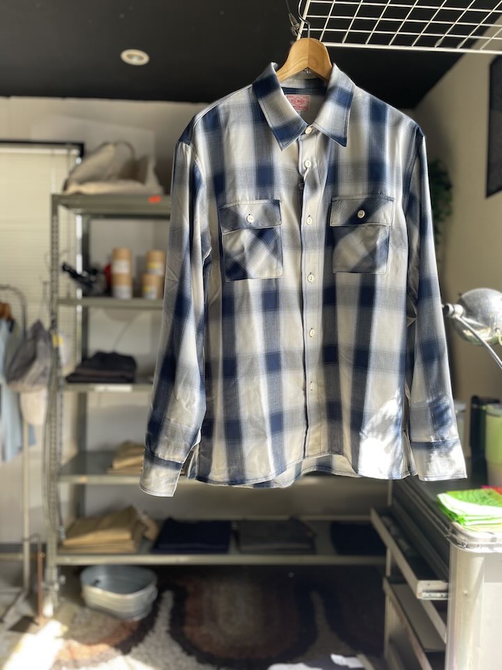 【Men's】BIG MIKE | ビッグマイク Rayon Mix Ombre Check Shirts - WHITE × BLUE