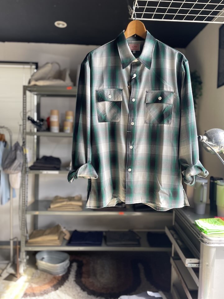 【Men's】BIG MIKE | ビッグマイク Rayon Mix Ombre Check Shirts - WHITE×GREEN×BLACK