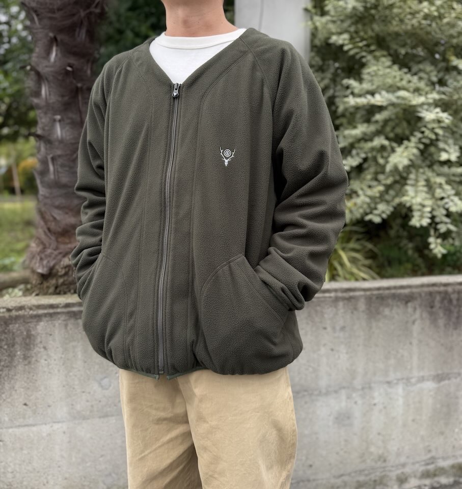 【Men's】South2 West8 | サウスツーウエストエイト Zipped Cardigan - Poly Fleece - OLIVE - 画像 (6)